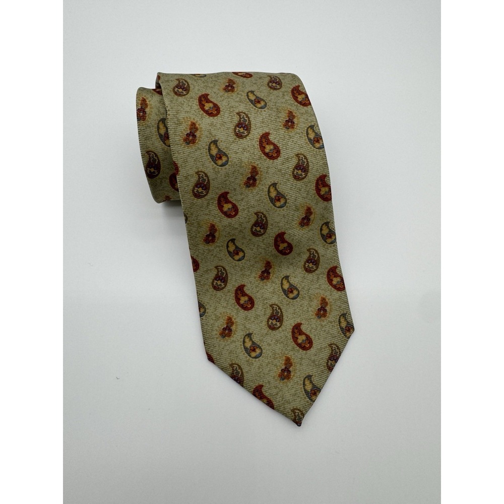 Ermenegildo Zegna Silk Tie Beige Paisley Floral Necktie Made in‎ Italy Luxury